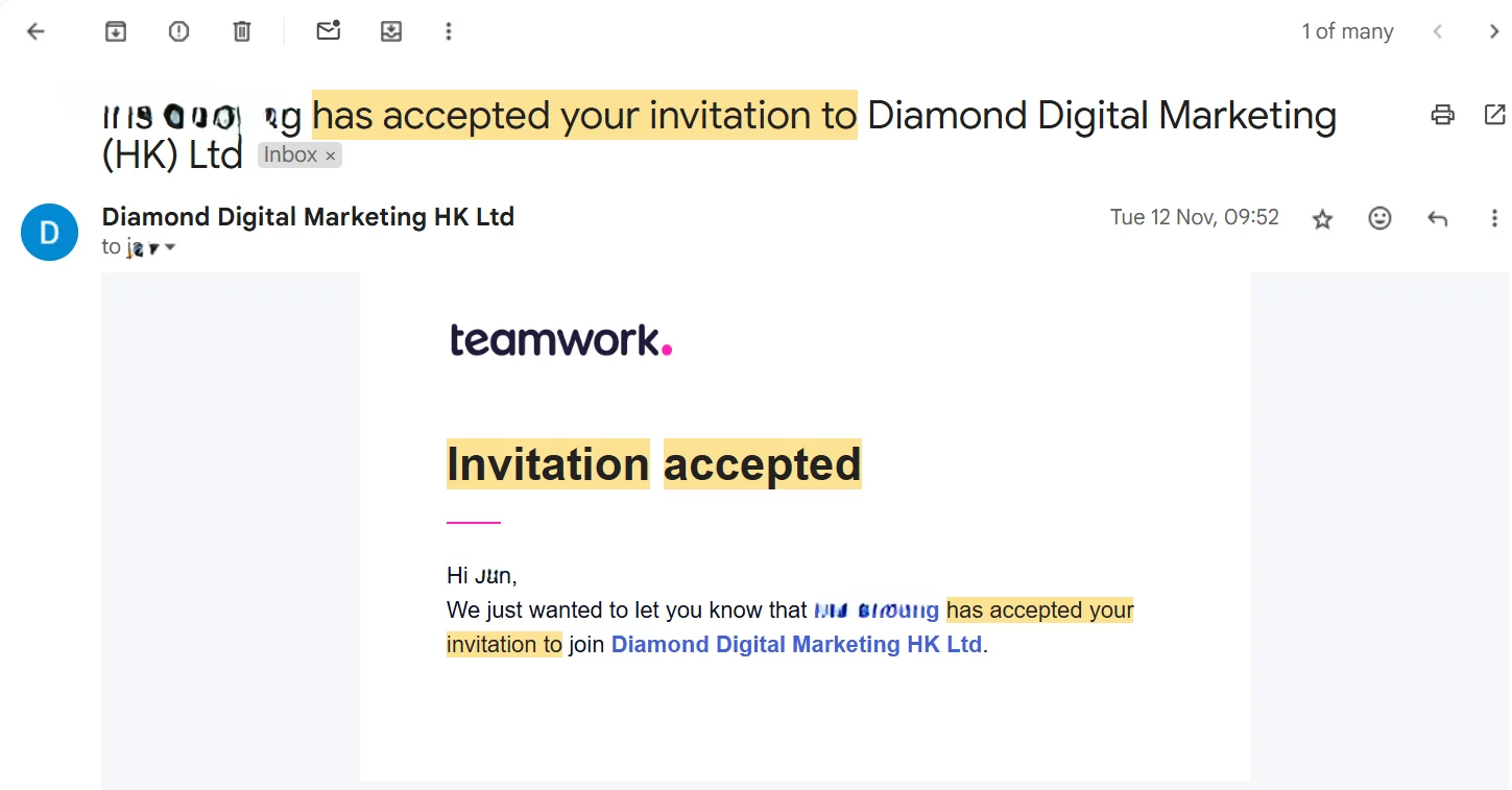 User has accepted your invitation