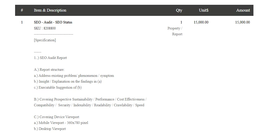 Zoho Book Quotation Item SKUd Sample